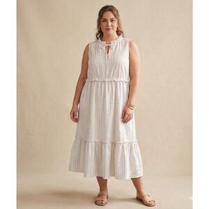 J.Crew Womens Metallic Rainbow Stripe Sleeveless Ruffle Tiered Midi Dress Sz 20